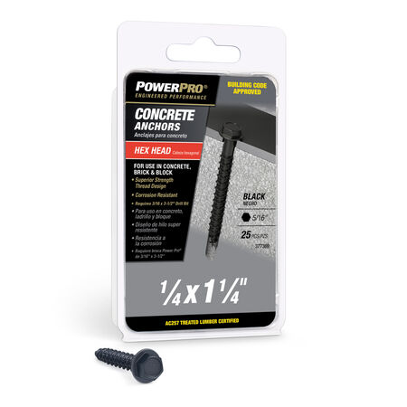 Power Pro Black Hex Washer-Head Concrete Screw Anchor (1/4 in. x 1-1/4 in.) - 25 pc