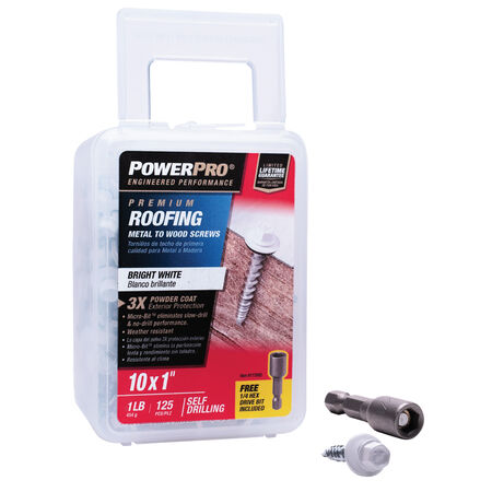 Power Pro White Self Drilling Metal-to-Wood Roofing Screws (#10 x 1 in.) - 125 pc