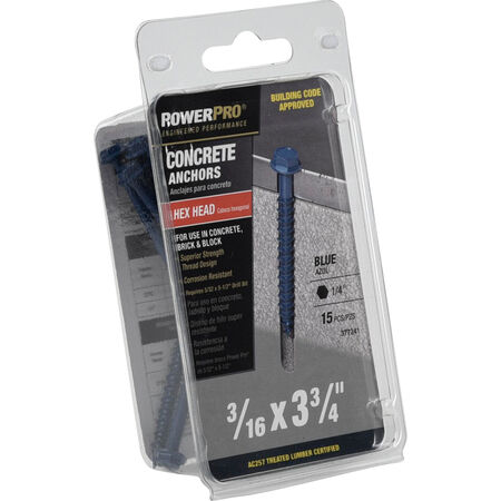 Power Pro Blue Hex Washer-Head Concrete Screw Anchor (3/16 in. x 3-3/4 in.) - 15 pc