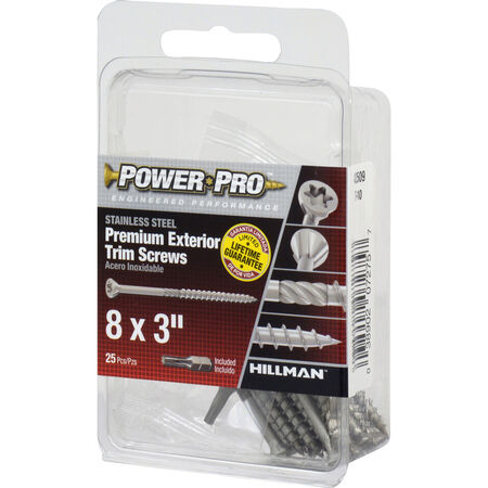 Power Pro Premium 305 Stainless Steel Trim Screws (#8 x 3 in.) - 25 pc