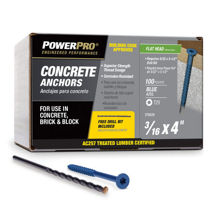 Power Pro Blue Flat-Head Concrete Screw Anchor (3/16 in. x 4 in.) - 100 pc