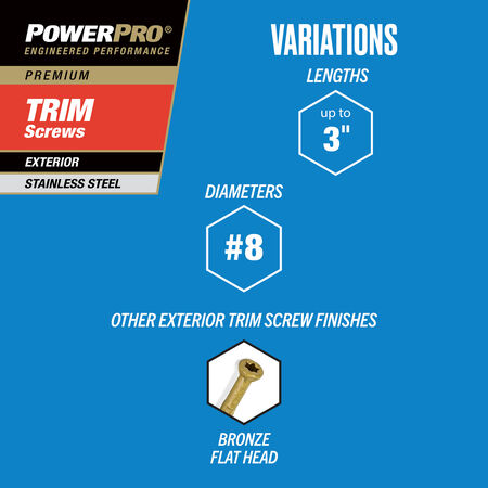 Power Pro� Premium 305 Stainless Steel Trim Screws (#8 x 2-1/2 in.) - 35pc