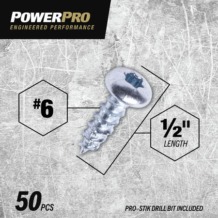 Power Pro ONE Pan-Head Interior Zinc Multi-Material Screws (#6 x 1/2 in.) - 50 pc