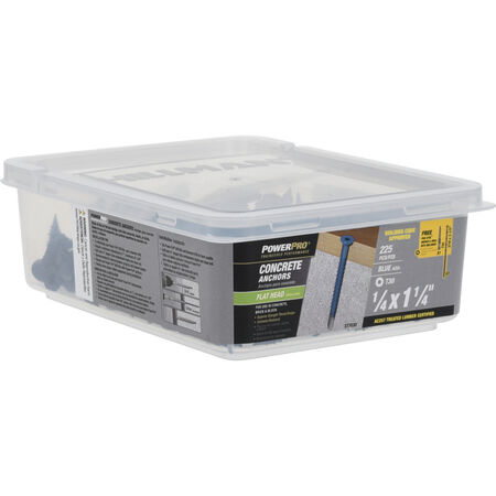 Power Pro Blue Flat-Head Concrete Screw Anchor (1/4 in. x 1-1/4 in.) - 225 pc