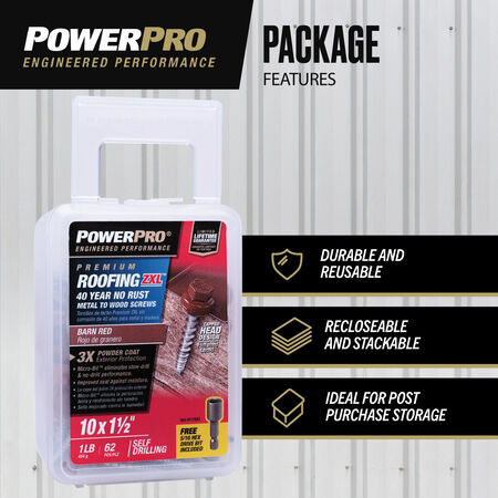 Power Pro Red Self Drilling Metal-to-Wood Roofing Screws (#10 x 1-1/2 in.) - 62 pc