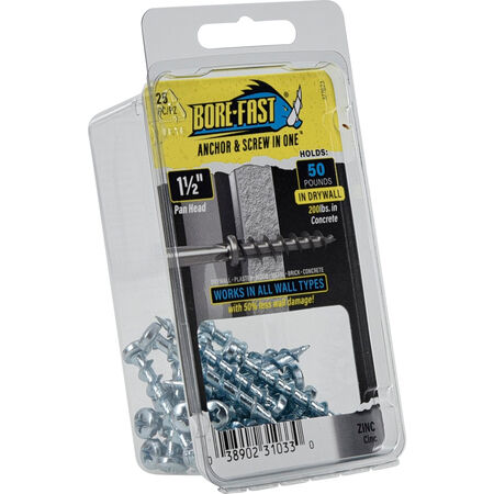 Hillman Borefast Zinc Phillips Pan-Head Screw Anchor (1-1/2 in.) - 25 pc