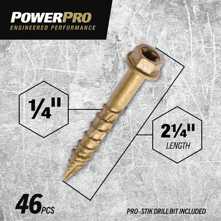 Power Pro ONE Hex Exterior Bronze Multi-Material Screws (1/4 in. x 2-1/4 in.) - 46 pc
