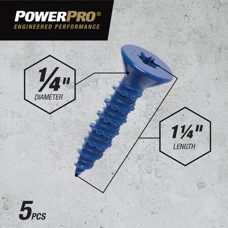 Power Pro Blue Flat-Head Concrete Screw Anchor (1/4 in. x 1-1/4 in.) - 5 pc
