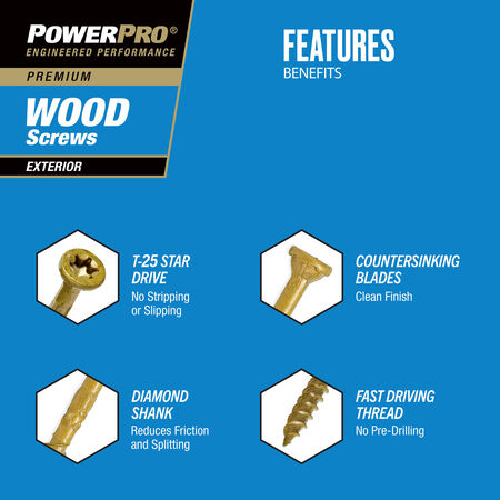 Power Pro Premium Exterior Wood Screws (#9 x 2-1/2 in.) - 2500 pc