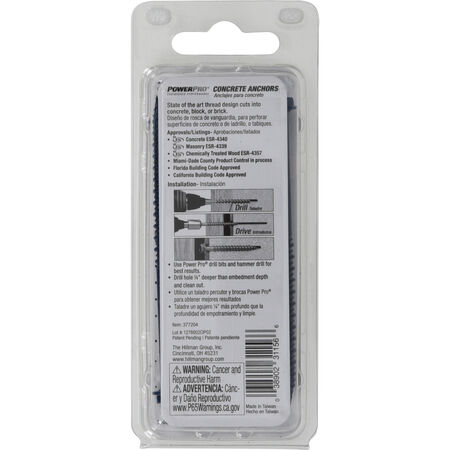 Power Pro Blue Hex Washer-Head Concrete Screw Anchor (3/16 in. x 3-1/4 in.) - 3 pc