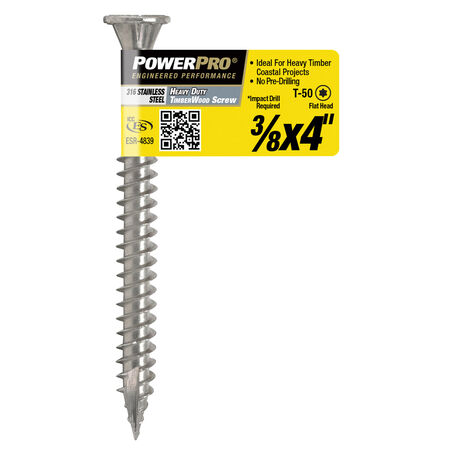 Power Pro 316SS Heavy Duty TimberWood Structural Screws (3/8 in. x 4 in.) - 1pc