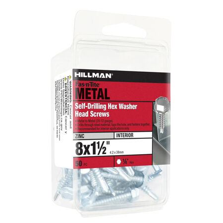 Hillman Zinc Hex Washer Head Self Drilling Screws (#8-18 x 1-1/2 in.) - 50 pc