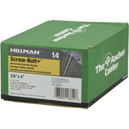 Hillman Screw-Bolt+ Anchor (3/8 in. x 4 in.) - 15 pc