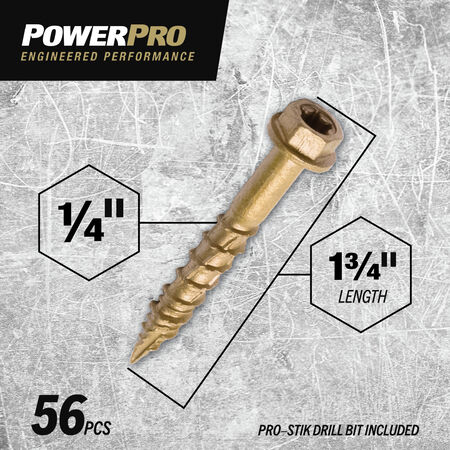 Power Pro ONE Hex Exterior Bronze Multi-Material Screws (1/4 in. x 1-3/4 in.) - 56 pc