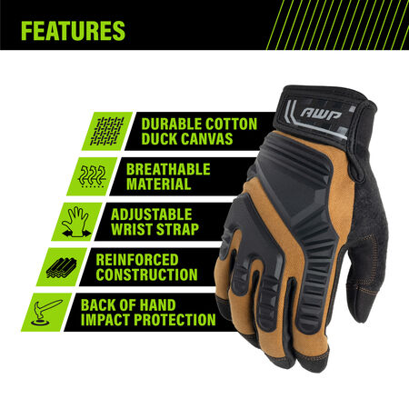 AWP Duck Canvas Max Impact Work Gloves for Men and Women, Large
