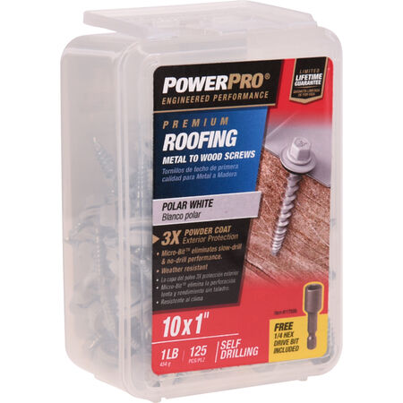 Power Pro White Self Drilling Metal-to-Wood Roofing Screws (#10 x 1 in.) - 125 pc