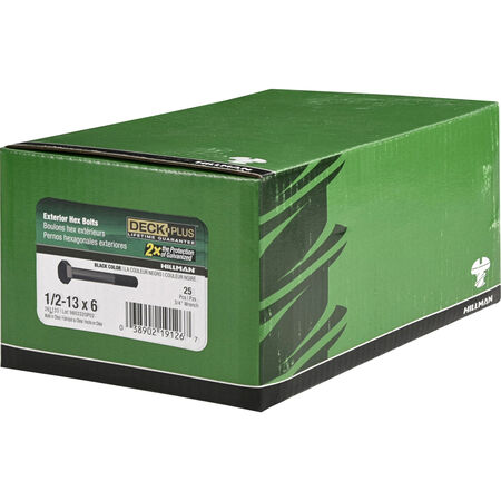 Deck Plus Black Coated Hex Bolts 1/2 in.-13 x 6 in.
