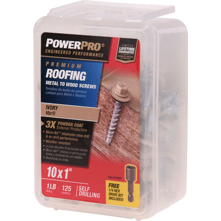 Power Pro Ivory Self Drilling Metal-to-Wood Roofing Screws (#10 x 1 in.) - 125 pc
