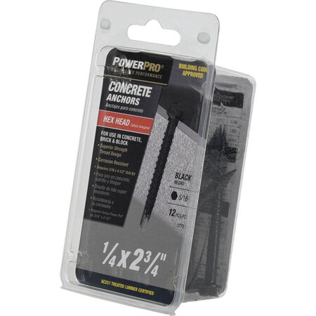 Power Pro Black Hex Washer-Head Concrete Screw Anchor (1/4 in. x 2-3/4 in.) - 12 pc