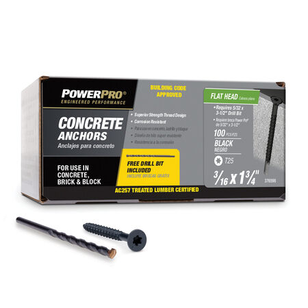Power Pro Black Flat-Head Concrete Screw Anchor (3/16 in. x 1-3/4 in.) - 100 pc