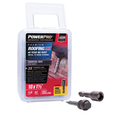 Power Pro Gray Self Drilling Metal-to-Wood Roofing Screws (#10 x 1-1/2 in.)-62 pc