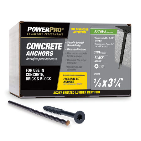 Power Pro Black Flat-Head Concrete Screw Anchor (1/4 in. x 3-1/4 in.) - 100 pc