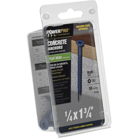 Power Pro Blue Flat-Head Concrete Screw Anchor (1/4 in. x 1-3/4 in.) - 18 pc