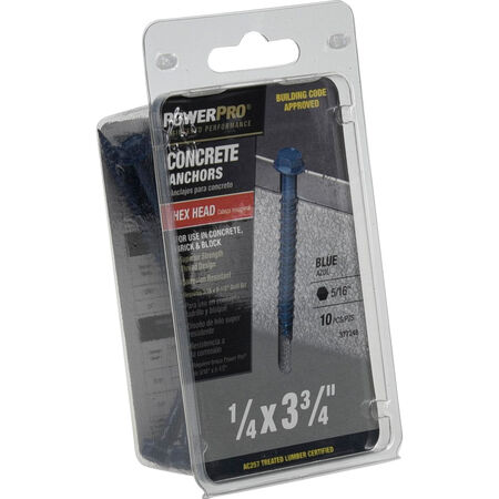 Power Pro Blue Hex Washer-Head Concrete Screw Anchor (1/4 in. x 3-3/4 in.) - 10 pc