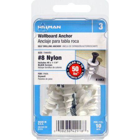 Hillman Nylon Self Drilling Drywall Anchor w/Black Painted Screws (#8) - 10 pc