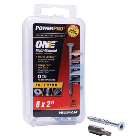 Power Pro ONE Flat Interior Zinc Multi-Material Screws (#8 x 2 in.) - 20 pc