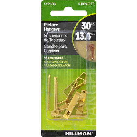 Hillman Conventional Picture Hangers Brass 30lb 6 Pack