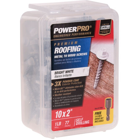 Power Pro White Self Drilling Metal-to-Wood Roofing Screws (#10 x 2 in.) - 77 pc