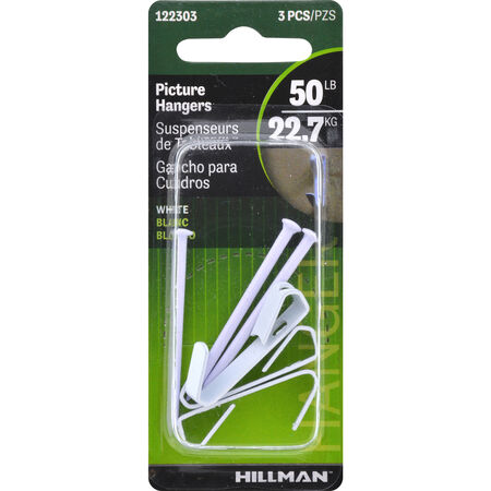 Hillman Conventional Picture Hangers White 50lb 3 Pack