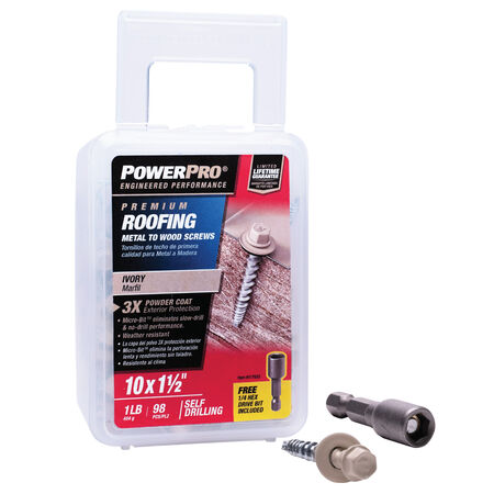 Power Pro Ivory Self Drilling Metal-to-Wood Roofing Screws (#10 x 1-1/2 in.)-98 pc