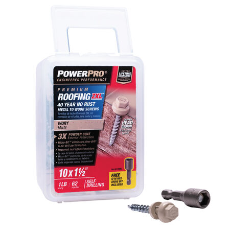 Power Pro Ivory Self Drilling Metal-to-Wood Roofing Screws (#10 x 1-1/2 in.)-62 pc