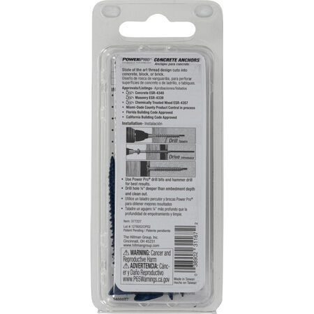 Power Pro Blue Flat-Head Concrete Screw Anchor (1/4 in. x 2-1/4 in.) - 4 pc