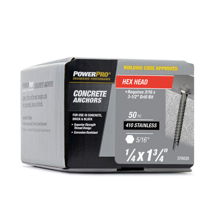 Power Pro 410 Stainless Hex Washer Concrete Screw Anchor (1/4 in. x 1-3/4 in.) 100pc