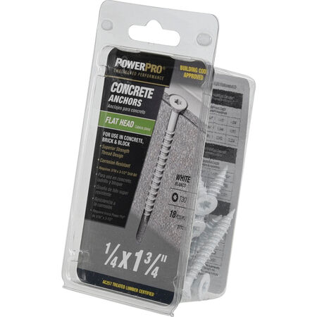 Power Pro White Flat-Head Concrete Screw Anchor (1/4 in. x 1-3/4 in.) - 18 pc