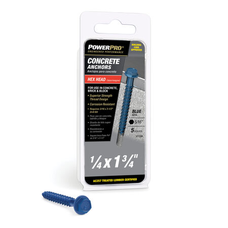Power Pro Blue Hex Washer-Head Concrete Screw Anchor (1/4 in. x 1-3/4 in.) - 5 pc