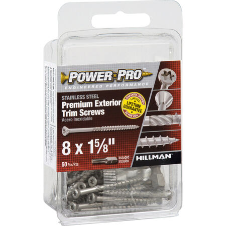 Power Pro Premium 305 Stainless Steel Trim Screws (#8 x 1-5/8 in.) - 50 pc