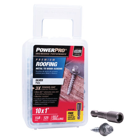 Power Pro Silver Self Drilling Metal-to-Wood Roofing Screws (#10 x 1 in.) - 125 pc