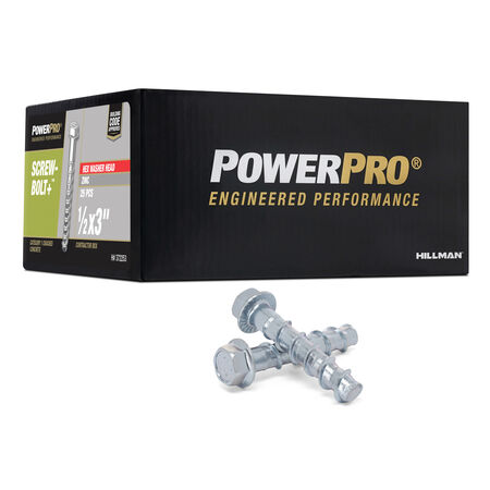 Power Pro Zinc Hex Washer Head Screw-Bolt+ Anchors (1/2 in. x 3 in.) - 25 pc