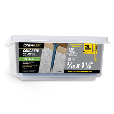 Power Pro Blue Flat-Head Concrete Screw Anchor (3/16 in. x 1-1/4 in.) - 225 pc