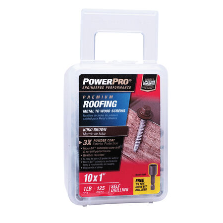 Power Pro Brown Self Drilling Metal-to-Wood Roofing Screws (#10 x 1 in.) - 125 pc