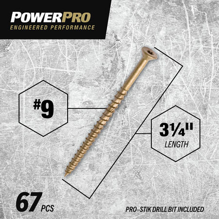 Power Pro ONE Flat Exterior Bronze Multi-Material Screws (#9 x 3-1/4 in.) - 67 pc