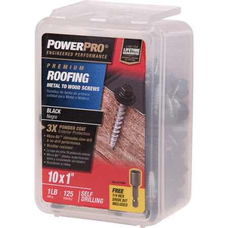 Power Pro Black Self Drilling Metal-to-Wood Roofing Screws (#10 x 1 in.) - 125 pc