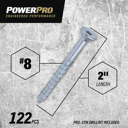 Power Pro ONE Flat Interior Zinc Multi-Material Screws (#8 x 2 in.) - 122 pc