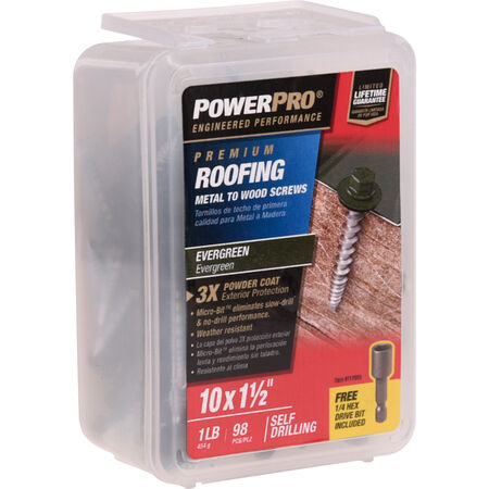 Power Pro Green Self Drilling Metal-to-Wood Roofing Screws (#10 x 1-1/2 in.)-98 pc