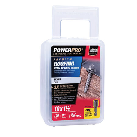 Power Pro Silver Self Drilling Metal-to-Wood Roofing Screws (#10 x 1-1/2 in.)-98 pc