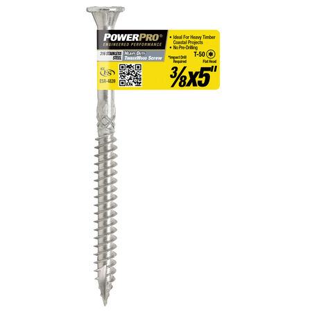 Power Pro 316SS Heavy Duty TimberWood Structural Screws (3/8 in. x 5 in.) - 1pc